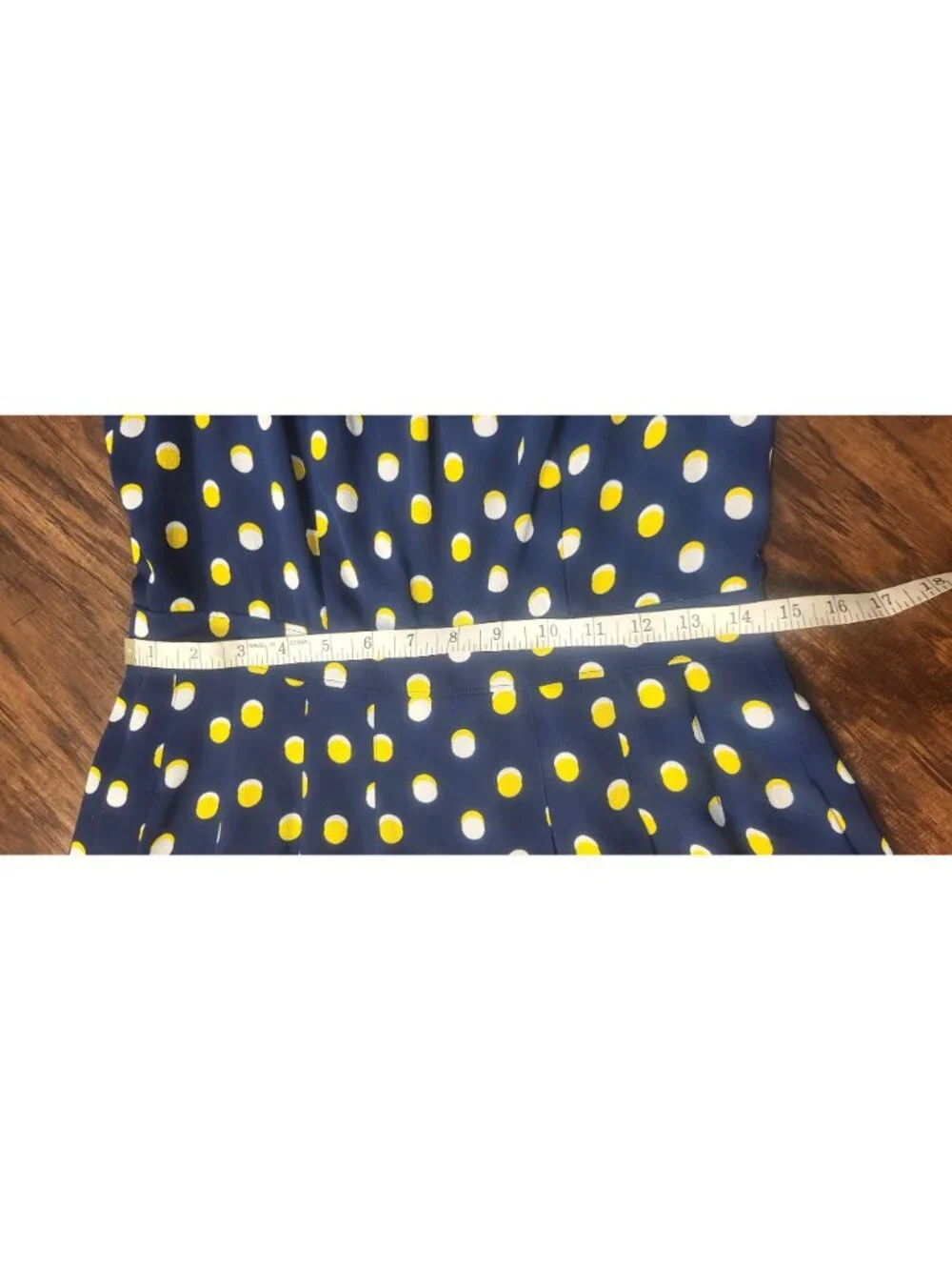 Womens Talbots Navy Blue Yellow/White Polka Dot Midi Dress 4 Pleats Chiffon Zip